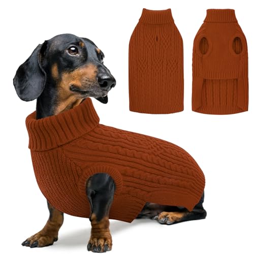 SUNFURA XS Hundepullover, Welpenpullover für kleine Hunde, Mädchen, Jungen, Weihnachtspullover mit Rollkragen, Kintwear, Thanksgiving-Strick-Sweatshirt, warme Chihuahua-Kleidung für Herbst und Winter von SUNFURA