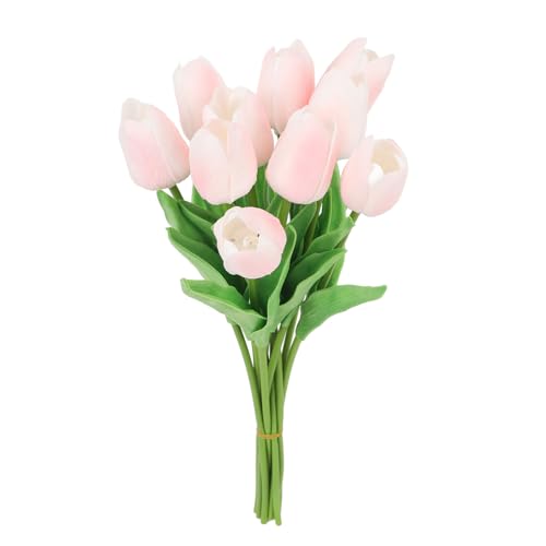 10 Stück Künstliche Tulpenblumen, Realistische, Berührende Kunststoff-Tulpenblumen, Bequem, Lebensecht, Hochsimulierte Blumendekoration für den Esstisch Im Wohnzimmer (PINK) von SUNGOOYUE