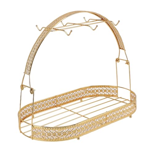 SUNGOOYUE Langlebiger Becher Aufbewahrung Trocknungsregal Desk Cups Geschirr Organisator für Office Desktop Tasse Abfluss mit 6 Haken für The Counter Tisch Küchen Restaurant (GOLD) von SUNGOOYUE