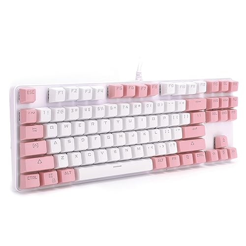 SUNGOOYUE Mechanische Gaming -Tastatur 87 Hintergründe für Computer Gemischt mit Gemischtem USBCable/White für Komfortable Bürospiele und Unterhaltung (Weißrosa mit Katzenohren Dekor) von SUNGOOYUE