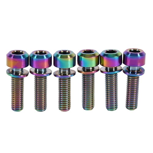 SUNGOOYUE Titan -Fahrradstammschrauben -Set 6PCS M5 X 18 Mm Schrauben mit Unterlegscheiben, Hohe Festigkeit und Stabil für Straßenrad (Glänzend; 3x2,6 mm) von SUNGOOYUE