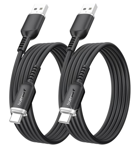 SUNGUY Android Auto USB-Kabel [2 Stück], 3A USB auf USB C Kabel für iPhone 16/15 Carplay, Silikon Typ C Schnellladekabel kompatibel mit Samsung Galaxy S24 S23, Note20, Google Pixel, Moto von SUNGUY