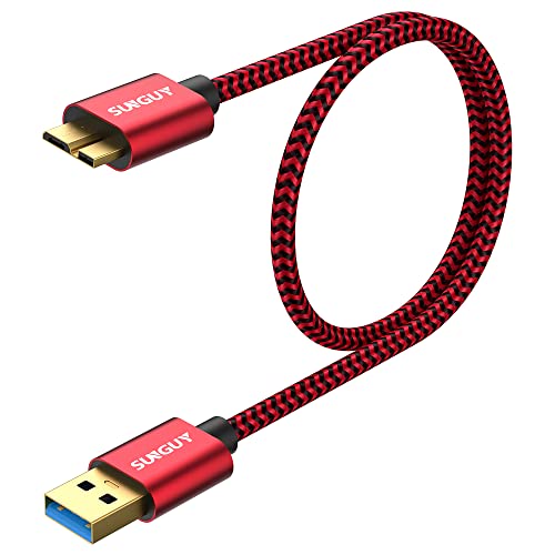 SUNGUY Micro USB 3.0 Kabel 0.5M, USB A Stecker auf Micro B Stecker Festplattenkabel Draht 5 Gbit/s für Seagate,Toshiba Canvio,Western Digital(WD) My Passport und Elements,Galaxy S5,Note 3-Rot von SUNGUY