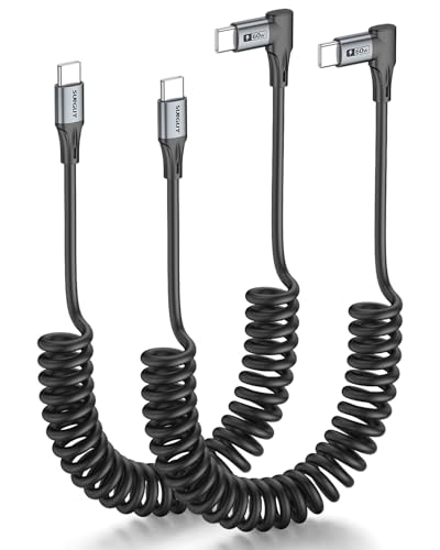 SUNGUY USB C auf USB C Spiralkabel, 2 Stück 60W【0.4M-1M】 Android Auto 3A 90 Grad Schnellladekabel Handy Ladekabel USBC Datenkabel für iPhone 16/15 Pro Max Galaxy S24 S23 Ultra von SUNGUY
