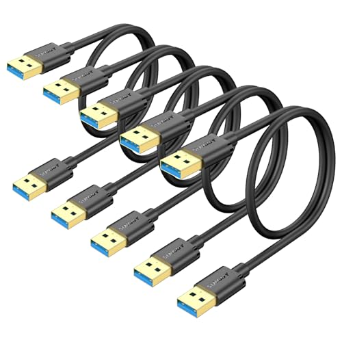 SUNGUY USB 3.0 Kabel, 5 Stück 0.5M USB A auf USB A Kabel, Übertragungsraten bis zu 5Gbit/s, Typ A Stecker zu Typ A Stecker Kable Kompatibel mit Drucker, Modems, Festplatten, Monitor, Kamera von SUNGUY