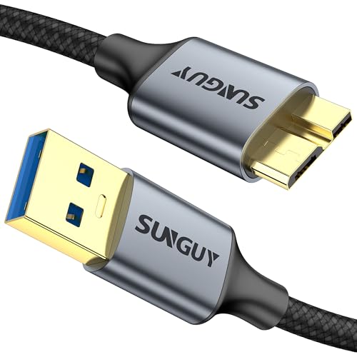 SUNGUY USB 3.0 Micro B Kabel USB 3.0 Stecker auf Micro B Stecker Datenkabel Externes Festplattenkabel Kompatibel mit Chromebook Pixel, WD, Festplatte, Galaxy S5/ Note 3/Note Pro 12,2-0.5m von SUNGUY