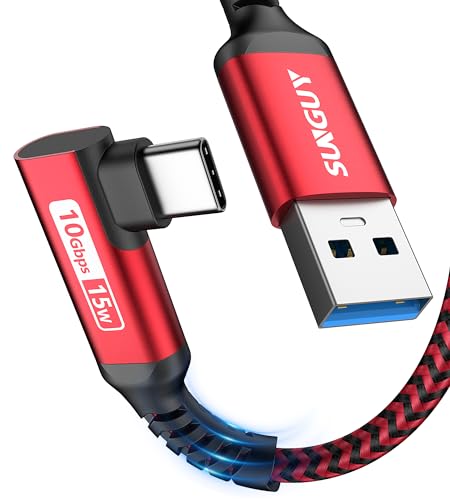 SUNGUY USB C Kabel Winkel, 0,3m Android Auto Kabel Nylon gewinkelt 10Gbps USB 3.1 Gen 2 USB C Kabel kompatibel mit iPhone 16/15 Pro Max, Galaxy S24/S24+/S23/S22, P30 Lite, Redmi 10-Rot von SUNGUY