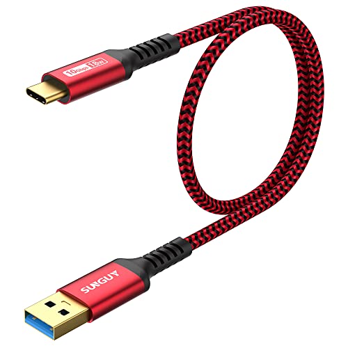 SUNGUY USB C Kabel, 0.5m USB 3.1 Gen 2 Kabel USB A auf C 3A Schnellladung & 10Gbps Datenübertragung Android Auto Nylon geflochtenes Typ C Kabel kompatibel mit Galaxy S23 S22, SSD-Rot von SUNGUY