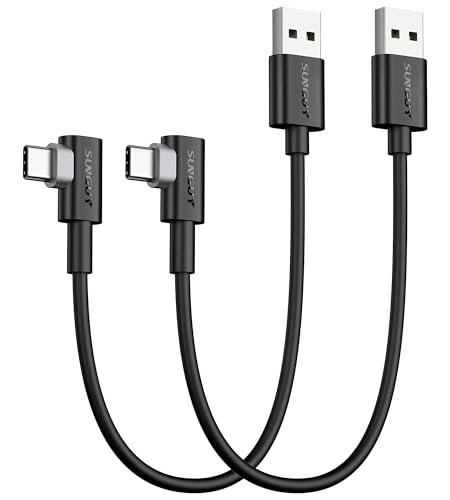 SUNGUY USB C 90 Grad Kabel, [2Stück 0.3 m] 3A USB 2.0 Typ C Schnellladeund Synchronisierungskabel Kompatibel mit Galaxy S20 S10 S9 S8 Plus S10E, A10e A20 A50 A51 A71, Note 20 10, Moto G7 G8 von SUNGUY