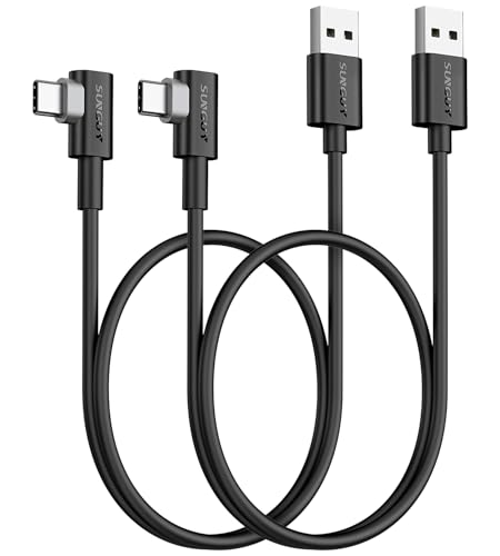 SUNGUY USB C 90 Grad Kabel, [2Stück 0.6m] 3A USB 2.0 Typ C Schnellladeund Synchronisierungskabel Kompatibel mit Galaxy S20 S10 S9 S8 Plus S10E, A10e A20 A50 A51 A71, Note 20 10, Moto G7 G8 von SUNGUY