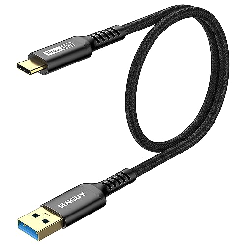 SUNGUY USB C Kabel, 0,5 m USB C auf USB 10Gbps Typ C Kabel und Nylon geflochtenes Datenkabel USB C kompatibel mit iPhone 16/15 Pro Max, Galaxy S24 S23, Android Auto-Schwarz von SUNGUY