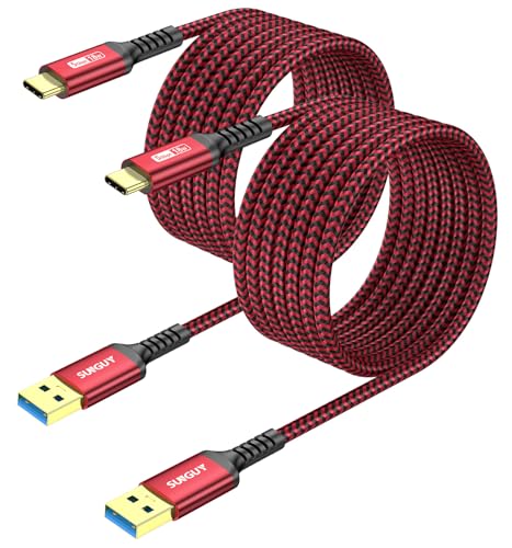 SUNGUY USB C Kabel, [2 Stück 3 m] USB C auf USB 5Gbps Typ C Kabel und Nylon geflochtenes Datenkabel USB C kompatibel mit iPhone 16/15 Pro Max, Galaxy S24 S23,Pixel 8/8 Pro, Android Auto-Rot von SUNGUY