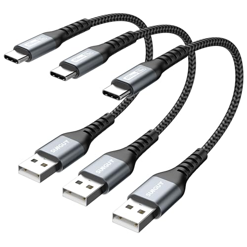 SUNGUY USB C Kabel, 3 Pack 15CM USB auf USB C Kabel für Samsung Galaxy S20, Note 10 Google Pixel 7 pro, HUAWEI P30,iPhone 15 Pro15 Pro Max-Grau von SUNGUY