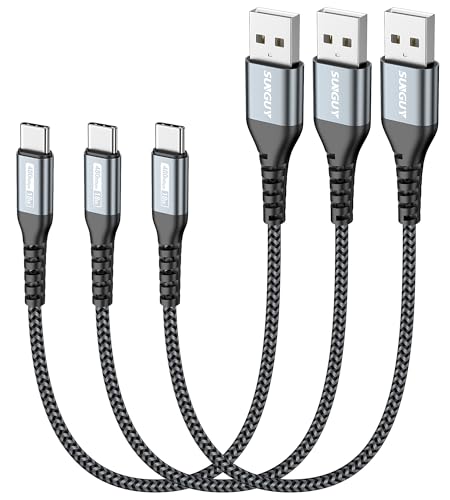 SUNGUY USB C Kabel, 3 Pack 30CM USB auf USB C Kabel für Galaxy S24 S20, Note 10 Google Pixel Google Pixel 8/8 Pro, HUAWEI P30, iPhone 16/15 Pro Max-Grau von SUNGUY