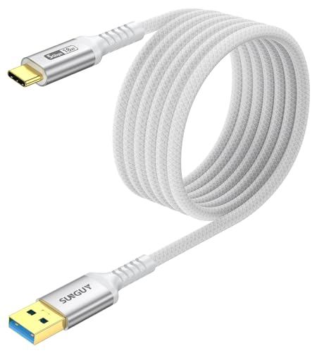 SUNGUY USB C Kabel, 3 m USB C auf USB 5Gbps Typ C Kabel und Nylon geflochtenes Datenkabel USB C kompatibel mit iPhone 16/15 Pro Max, Galaxy S24/S23/S22/Note10, Android Auto-Weiß von SUNGUY