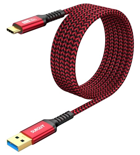 SUNGUY USB C Kabel, 3M USB 3.0 Kabel USB A auf C 5Gbps Datenkabel Nylon geflochtenes Typ C Kabel kompatibel mit iPhone 15/15 Pro Max, Galaxy S23 S22, Android Auto, Pixel, SSD-Rot von SUNGUY