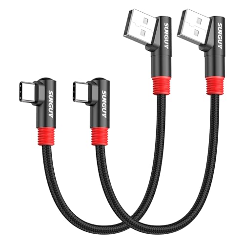 SUNGUY USB C Kabel Kurz 90 Grad, [0.15m 2 Stück] 3A USB auf USB C Kabel USB 2.0 Datenübertragung Kabel Nylon für iPhone 16 15 Pro/Pro Max/Plus, Galaxy S24/S23, iPad Pro 2022 von SUNGUY