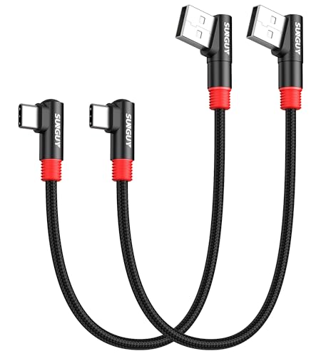 SUNGUY USB C Kabel Kurz 90 Grad, [0.3m 2 Stück] 3A USB auf USB C Kabel USB 2.0 Datenübertragung Kabel Nylon für iPhone 16 15 Pro/Pro Max/Plus, Galaxy S24/S23, iPad Pro 2022 von SUNGUY