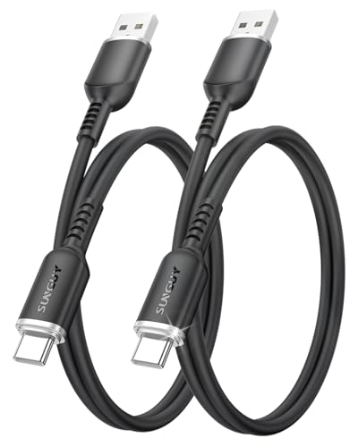 SUNGUY USB C Kabel Silikon, 2Stück 0.6M Flexible Kabel USB C für Android Auto Carplay iPhone 16/15 Pro Max 16E Galaxy S24 Mi14 Moto Edge 40 Ultra Oneplus 12-Schwarz von SUNGUY