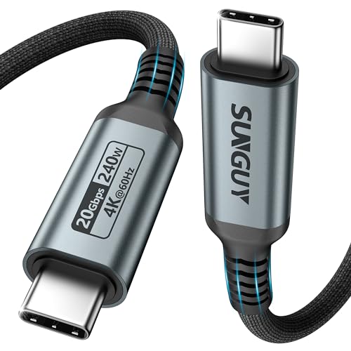 SUNGUY USB C Ladekabel, 240W 1.5M 20Gbps 4K@60Hz USB C auf USB C Kabel, Schnellladekabel für iPhone 15,MacBook Pro 2020, iPad Pro 2020, iPad Air 4, Galaxy S23+/S23 Ultra, Pixel von SUNGUY