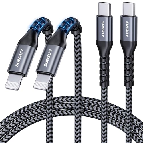 SUNGUY USB C Light-ning Kabel, [1,5m 2 Stück] (MFi-zertifiziert) Typ-C Light-ning iPhone mit PD-Unterstützung 20W Schnellladung CarPlay-fähig Kompatibel mit iPhone14/13/12/11/XR/XS/SE usw -Grau von SUNGUY