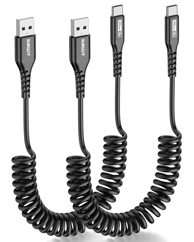 SUNGUY USB C Spiralkabel, USB A auf USB C Kabel[2 Stück 0.4m-1m] Schnellladekabel Android Auto USB Ladekabel Typ C Datenkabel für iPhone 16/15 Pro Max, Galaxy S24 S23 S22, Mi9/8 von SUNGUY