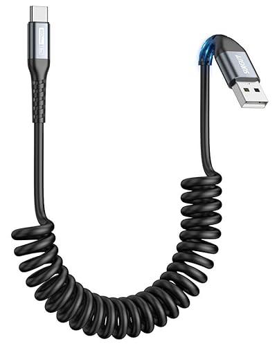 SUNGUY USB C Spiralkabel, USB A auf USB C Kabel und Datenkabel für Android Auto【0.4M-1M】,Galaxy S24 Ultra S23 FE S22 S21, Huawei, Xiaomi-Grau von SUNGUY