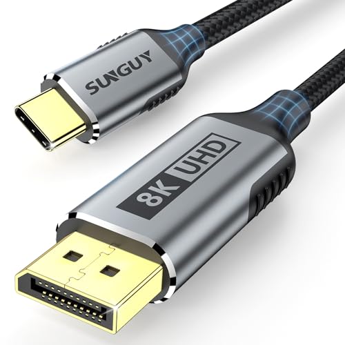 SUNGUY USB-C-auf-DisplayPort-Kabel 1M, 8K@60Hz 4K@240Hz, USB C auf DP 32.4Gbps unidirektionales kompatibles Thunderbolt 4/3-Kabel für iPhone 16/15 Pro Max, MacBook Pro/Air, iPad, Mac Mini von SUNGUY