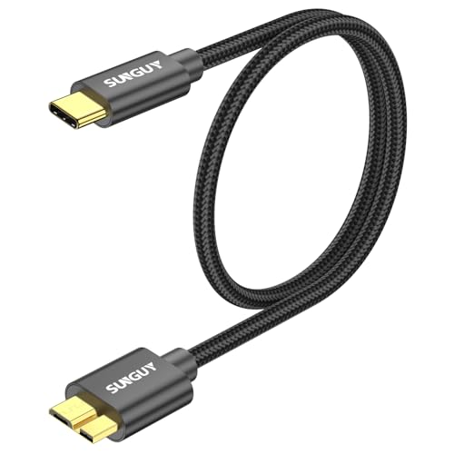 SUNGUY USB C auf Micro B Kabel, 0.5M 10Gbps USB 3.1 USB C Festplattenkabel, USB C Kabel für Externe Festplatte,SSD,Seagate Expansion,WD Elements, Toshiba, Galaxy S5/ Note 3, HDD-Schwarz von SUNGUY