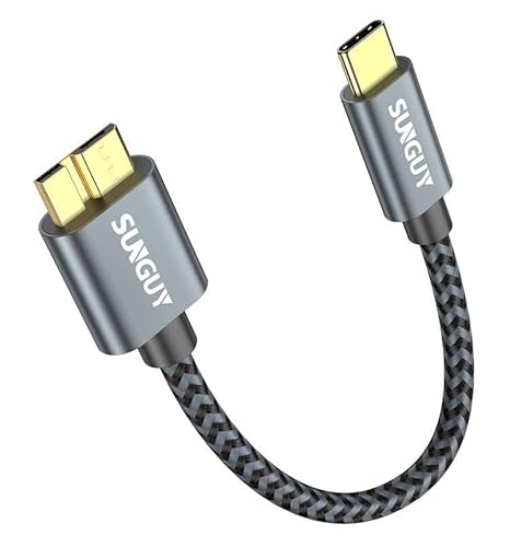 SUNGUY USB C auf Micro B Kabel, 15CM 10Gbps USB 3.1 USB C Festplattenkabel, USB C Kabel für Externe Festplatte,SSD,Seagate Expansion,WD Elements, Toshiba, Galaxy S5/ Note 3, HDD-Grau von SUNGUY