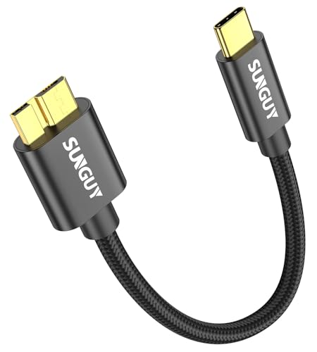 SUNGUY USB C auf Micro B Kabel, 15CM 10Gbps USB 3.1 USB C Festplattenkabel, USB C Kabel für Externe Festplatte,SSD,Seagate Expansion,WD Elements, Toshiba, Galaxy S5/ Note 3, HDD-Schwarz von SUNGUY
