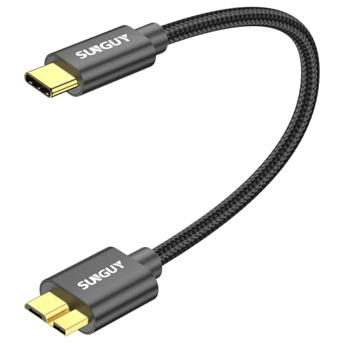 SUNGUY USB C auf Micro B Kabel, 30CM 10Gbps USB 3.1 USB C Festplattenkabel, USB C Kabel für Externe Festplatte,SSD,Seagate Expansion,WD Elements, Toshiba, Galaxy S5/ Note 3, HDD-Schwarz von SUNGUY