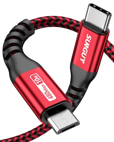 SUNGUY USB C auf Micro USB Kabel, lädt Micro USB Geräte, 0.5M Nylon Ladekabel, USB C zu Micro-B Datenkabel Kompatibel mit MacBook (Pro), Samsung Galaxy S20/S9/S9+/S10,Moto Z/Z2-Rot von SUNGUY