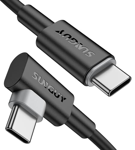 SUNGUY USB C auf USB C Kabel, 60W [2Stück 1.5M] 90 Grad Winkelstecker, Kabel Ladekabel kompatibel mit iPhone 15/15 Pro/15 Pro Max, MacBook Pro, MacBook Air,Galaxy S23/S22,Note, Huawei P30 von SUNGUY