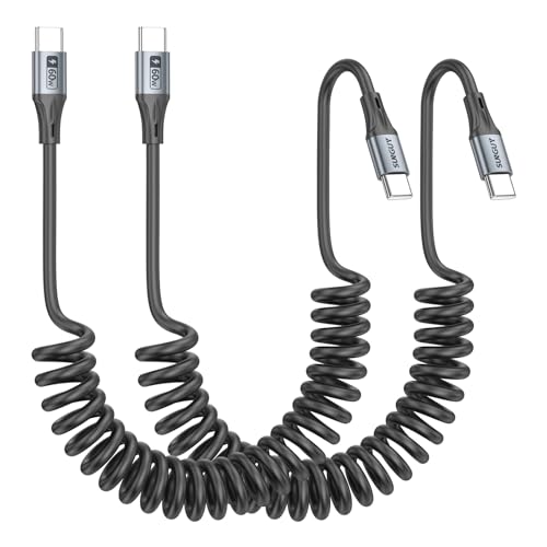 SUNGUY USB C Spiralkabel, 【2Stück 0.5M-1.5M】 60W Ladekabel USB C, USB C Ladekabel für Android Auto, iPhone 16/15 Pro Max Plus, Galaxy S24/ S23, Google Pixel,iPad Pro,MacBook von SUNGUY