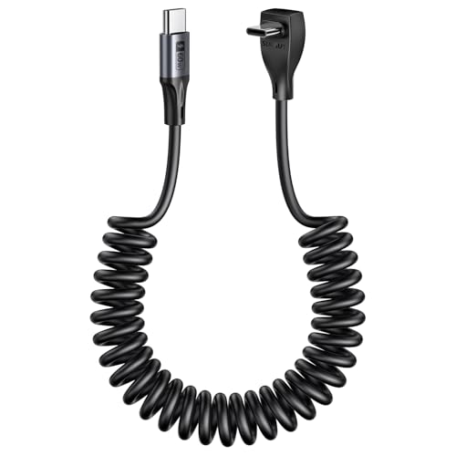 SUNGUY USB C auf USB C Spiralkabel Winkel, 【0.5M-1.5M】 60W USB C Ladekabel und Datenkebl für Android Auto, Carplay, iPhone 16/15 Pro Max Plus, Galaxy S24, Google Pixel, Tablet-Grau von SUNGUY