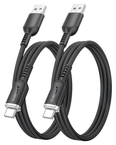 SUNGUY USB auf USB C Kabel 1M, 2Stück USB C Kabel Flexible und Weich, kompatibel mit Android Auto Carplay iPhone 16/15 Pro Max 16E Galaxy S24 Mi14 Moto Edge 40 Ultra Oneplus 12-Schwarz von SUNGUY