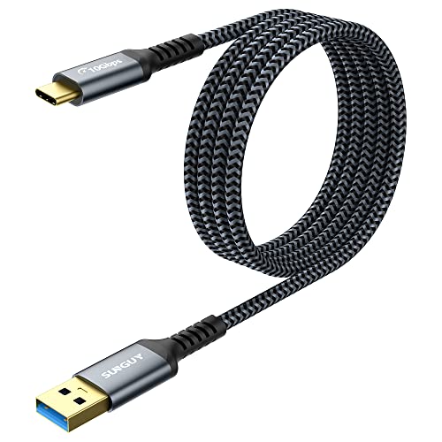 SUNGUY USB C 3.1 Gen 2 auf USB-Kabel, 1.5m USB A auf C 3A Schnellladung & 10Gbps Datenübertragung Android Auto Nylon geflochtenes Typ C Kabel kompatibel mit Galaxy S21 S20 S10E Note 20, Pixel von SUNGUY