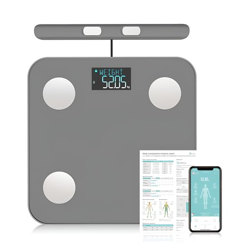Fitdays Smart Körperanalysewaage -8-Elektroden-Präzisions-Digital-BMI-Waage mit 20+Metriken,Bluetooth-Farbanzeige für Muskeln/Fett/Wasser, Familiensynchronisation für 6Benutzer (FG2211LB-Grau) von SUNHAIXIA