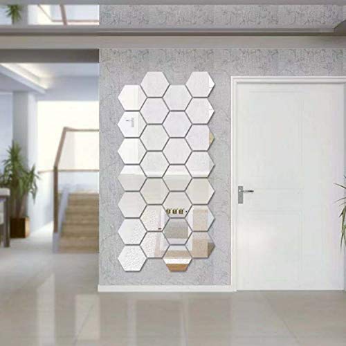 SUNIY 24 Stück 9cm sechseckiger Spiegel Wandaufkleber, DIY Dekorative 3D Sechseck Acryl Tabelle Kunststoff Fliesen für Home Wohnzimmer Sofa TV Einstellung Wand Dekoration Silber SUNIY 24 Stück 9cm sechseckiger Spiegel Wandaufkleber, DIY Dekorative 3D Sechseck Acryl Tabelle Kunststoff Fliesen für Home Wohnzimmer Sofa TV Einstellung Wand Dekoration Silber von SUNIY