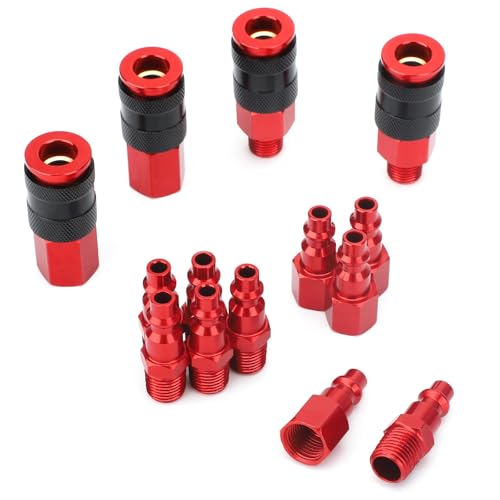 SUNJOYCO Universal-Luftschlauch-Armaturen, 1/4 Zoll NPT Schnellverbindungs-Luftkupplungs-Stecker-Set, Aluminium-Luftkompressor-Armaturen-Set von SUNJOYCO