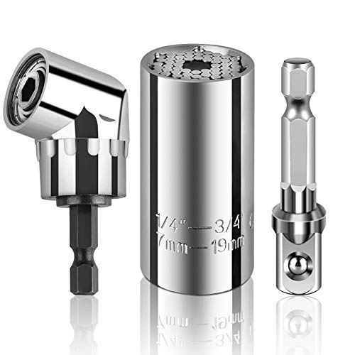 SUNJOYCO Universal-Steckschlüsselsatz, 7 mm-19 mm, selbsteinstellender Stecknuss mit Bohrmaschinen-Adapter, 105 ° rechtwinkliger Bohraufsatz für Heimreparatur, Autowartung, DIY-Projekte von SUNJOYCO