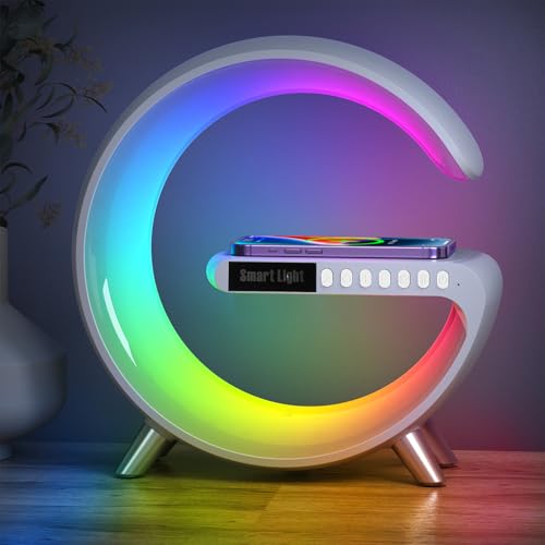 AtmosphäRenlampe Mit Kabellosem LadegeräT, Neue Intelligente LED Tischlampe, Dimmbare Nachttischlampe, USB-Ladelampe Nachtlicht Lampe, App Steuerung (Keine Bluetooth-Lautsprecher-Uhr-Wecker-Funktion) von SUNJULY