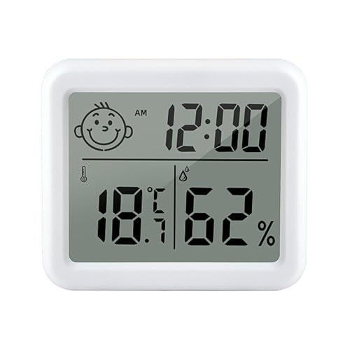 Digitales Thermometer Hygrometer, Tragbares Thermometer Hygrometer Innen mit hohen Genauigkeit, Kleines Temperatur und Luftfeuchtigkeitsmesser mit Uhr Datum für Schlafzimmer, Küche, Büro, Badezimmer von SUNJULY