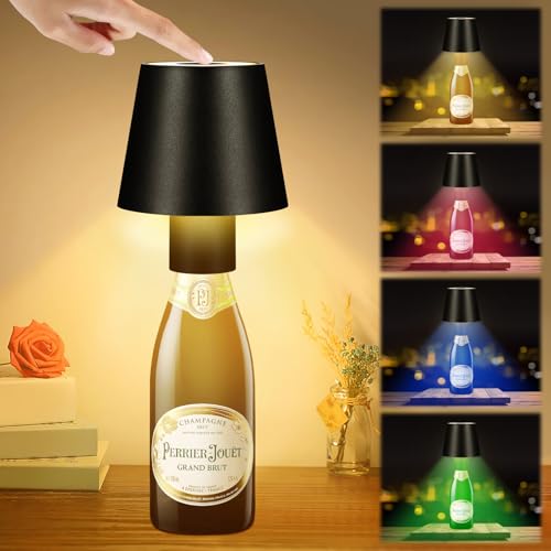 LED Akku Flaschenlampe, Dimmbare Kabellos Touch Flaschenlicht, IP54 Wasserdicht Tragbare Flaschenlampe Aufsatz LED Aufladbar, RGB 16 Farben mit 5200mAh Akku für Familie Restaurant Bar Innen Außen von SUNJULY