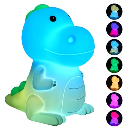 Nachtlicht Kinder, 7 Farben LED Nachtlicht Baby, Touch Dimmbar Dinosaurier Stilllicht Baby Nachttischlampe, USB Aufladung Kinderzimmer Deko Geschenke Spielzeug Schlaflichter Junge Mädchen Geschenk von SUNJULY