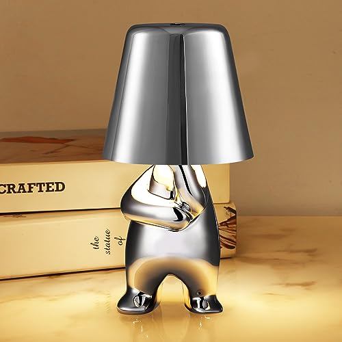 Nachttischlampe mit Touch Steuerung, Dekorative Silber Thinker Statue LED Schreibtischlampe, USB Aufladung 3 Helligkeitsstufen Dimmbare Tischlampe für Schlafzimmer Büro Wohnzimmer Dekoratio Geschenk von SUNJULY