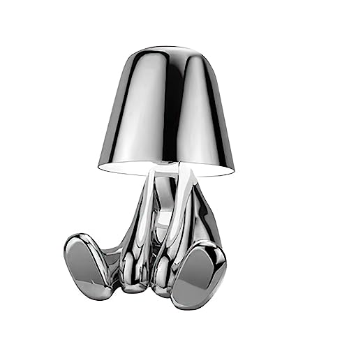 Nachttischlampe mit Touch Steuerung, Dekorative Silber Thinker Statue LED Schreibtischlampe, USB Aufladung 3 Helligkeitsstufen Dimmbare Tischlampe für Schlafzimmer Büro Wohnzimmer Dekoratio Geschenk von SUNJULY