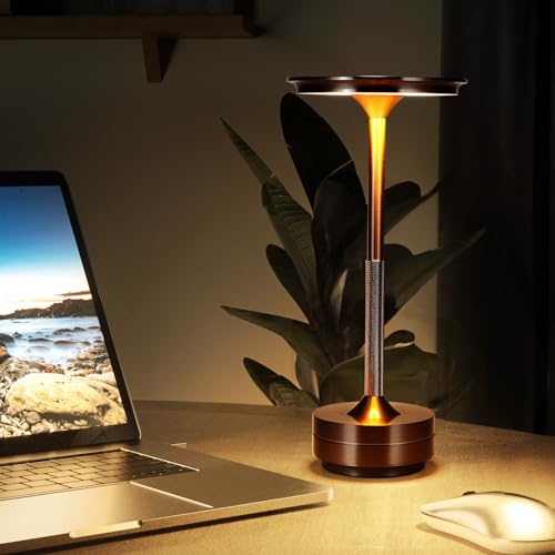 Nachttischlampe mit Touch Steuerung, Kabellose LED Schreibtischlampe, Tragbare USB Aufladung 3 Beleuchtungsfarben Dimmbare Tischlampe für Schlafzimmer Büro Wohnzimmer Bar Restaurant Dekoratio Geschenk von SUNJULY