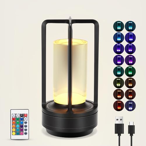 Nachttischlampe mit Touch Steuerung, Kabellose LED Schreibtischlampe, USB Aufladung16 RGB-Beleuchtungsfarben Dimmbare Tischlampe mit Fernbedienung für Schlafzimmer Büro Wohnzimmer Dekoratio Geschenk von SUNJULY